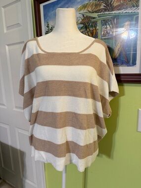 Wide Stripe Lightweight Knit Sweater - Beige & White